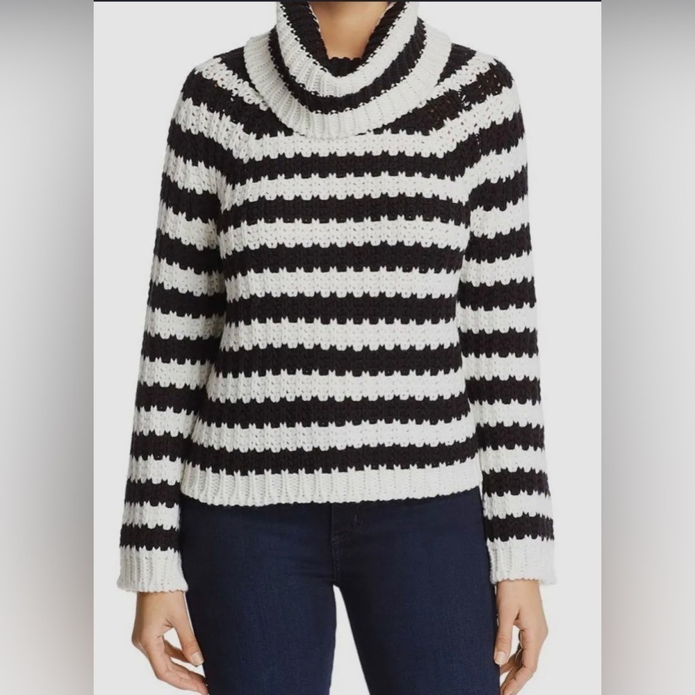 Elan Women White Long-Sleeve Striped Chunky-Knit Turtleneck Sweater